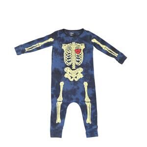 RAGS Snapless Romper Blue Black Glowing Skeleton 2T